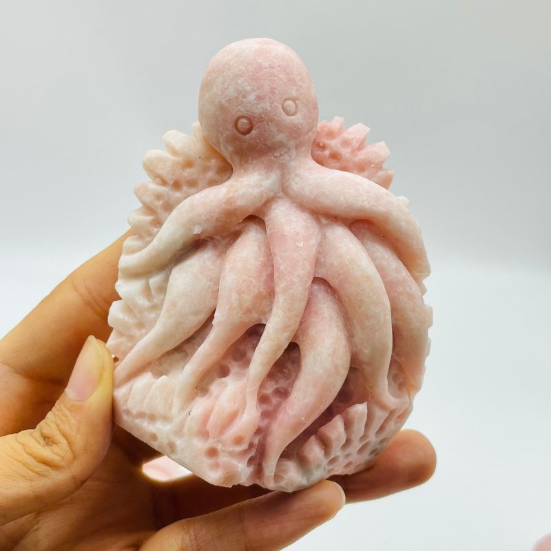 10 Pieces Beautiful Pink Opal Octopus Carving -Wholesale Crystals
