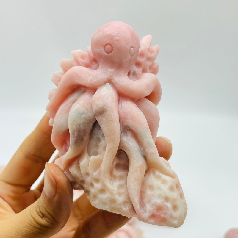 10 Pieces Beautiful Pink Opal Octopus Carving -Wholesale Crystals