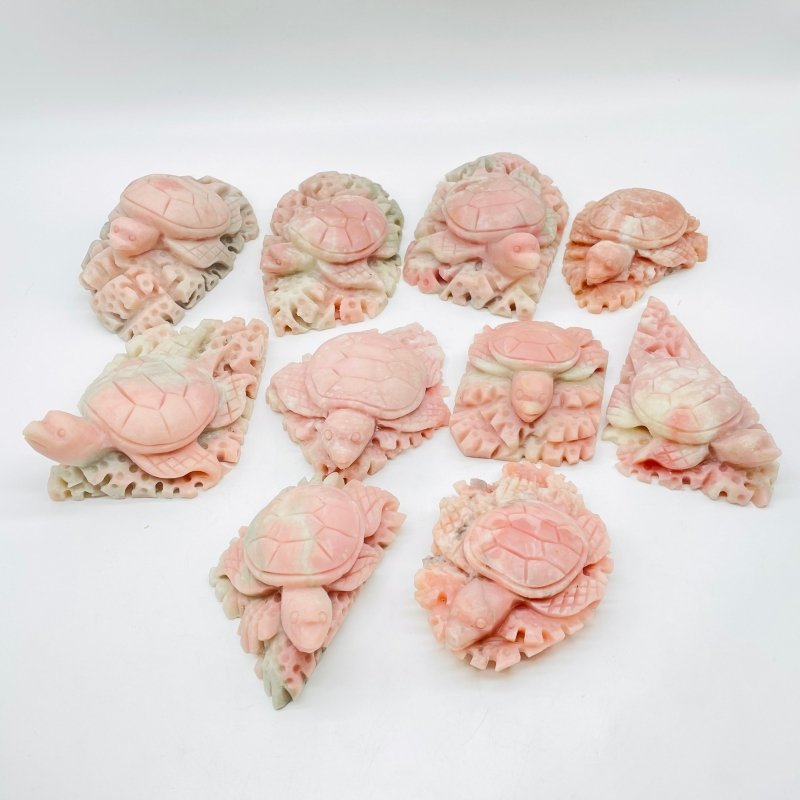 10 Pieces Beautiful Pink Opal Sea Turtle Carving -Wholesale Crystals