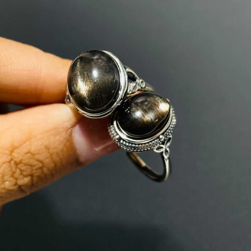 10 Pieces Black Sun Stone Different Styles Sterling Silver Ring -Wholesale Crystals