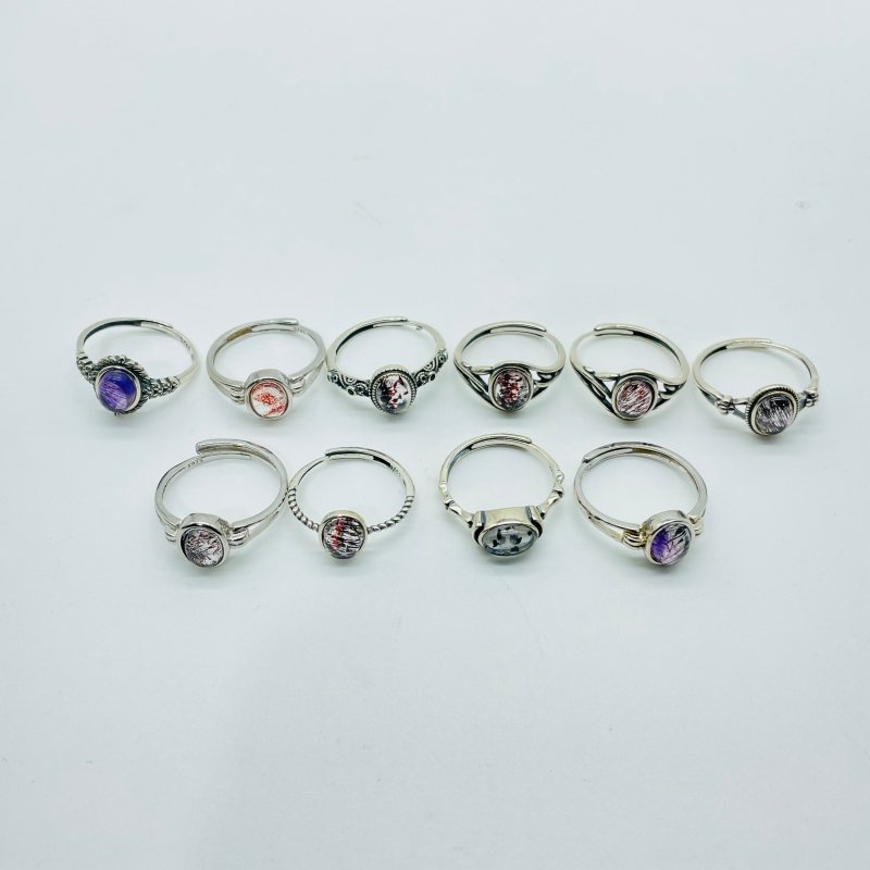 10 Pieces Cacoxenite Super7 Amethyst Sterling Silver Different Styles Ring -Wholesale Crystals