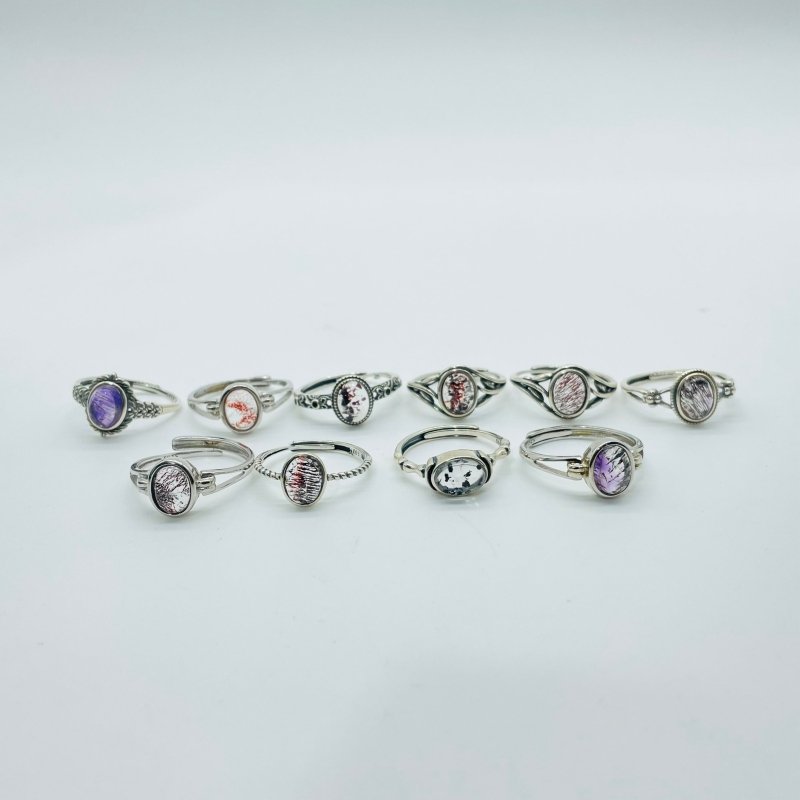 10 Pieces Cacoxenite Super7 Amethyst Sterling Silver Different Styles Ring -Wholesale Crystals