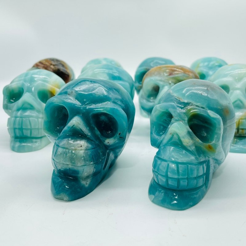 10 Pieces Caribbean Calcite Skull Carving -Wholesale Crystals