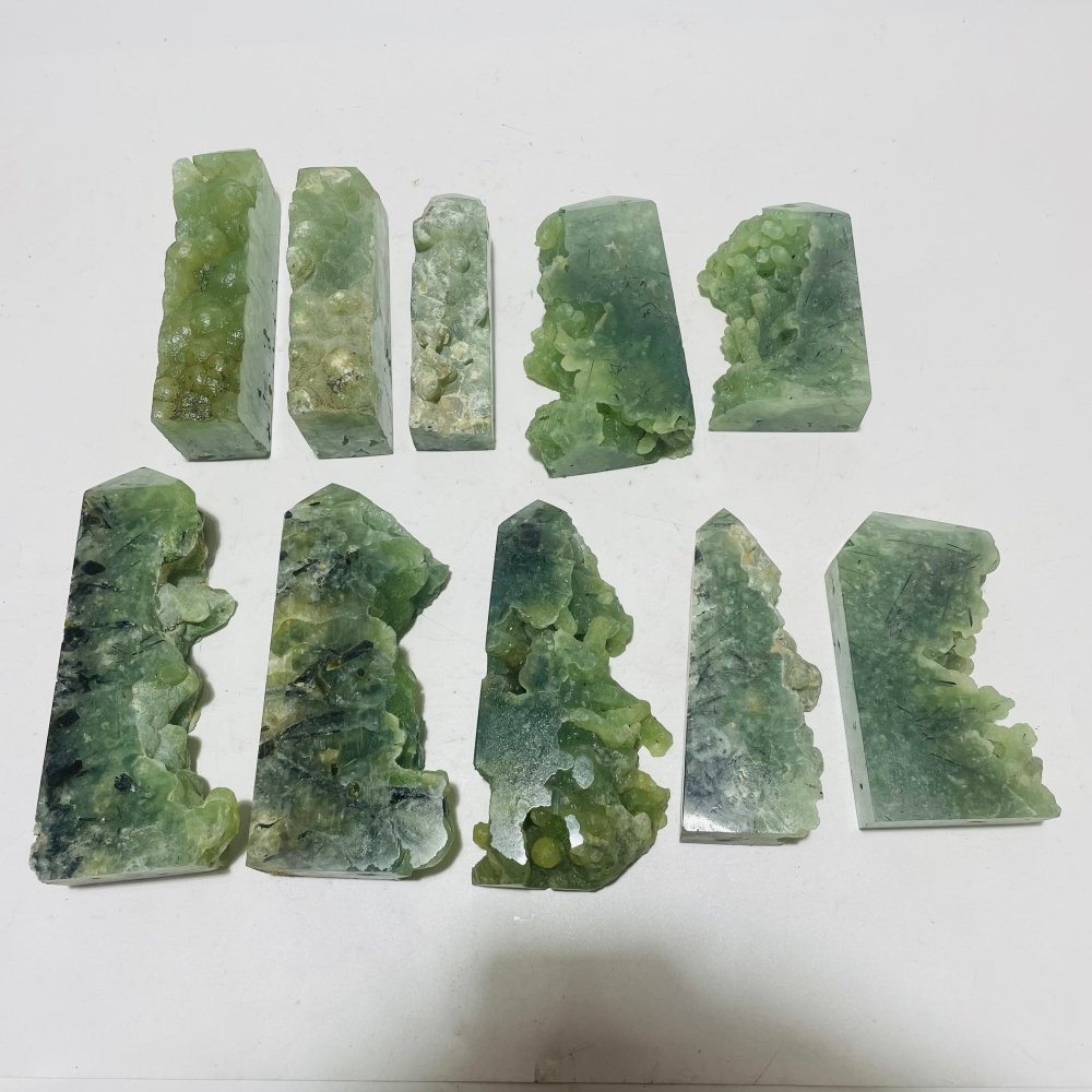 10 Pieces Large Natural Prehnite Tower Raw Side -Wholesale Crystals