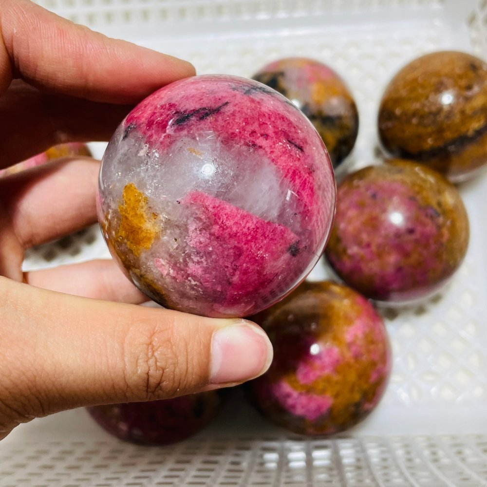 10 Pieces Red Rhodonite Mixed Quartz Spheres -Wholesale Crystals
