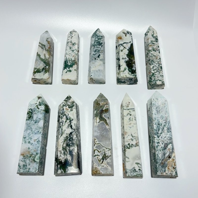 10 Pieces White Moss Agate Tower Points Closeout -Wholesale Crystals