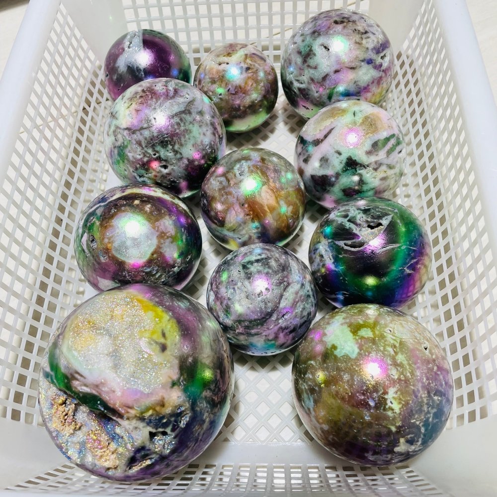 11 Pieces Aura Sphalerite Sphere Ball -Wholesale Crystals