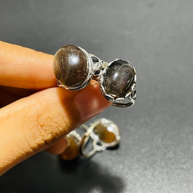 11 Pieces Black Rainbow Sun Stone Different Styles Sterling Silver Ring -Wholesale Crystals