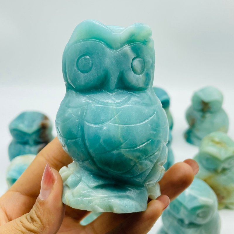 11 Pieces Caribbean Calcite Owl Carving -Wholesale Crystals