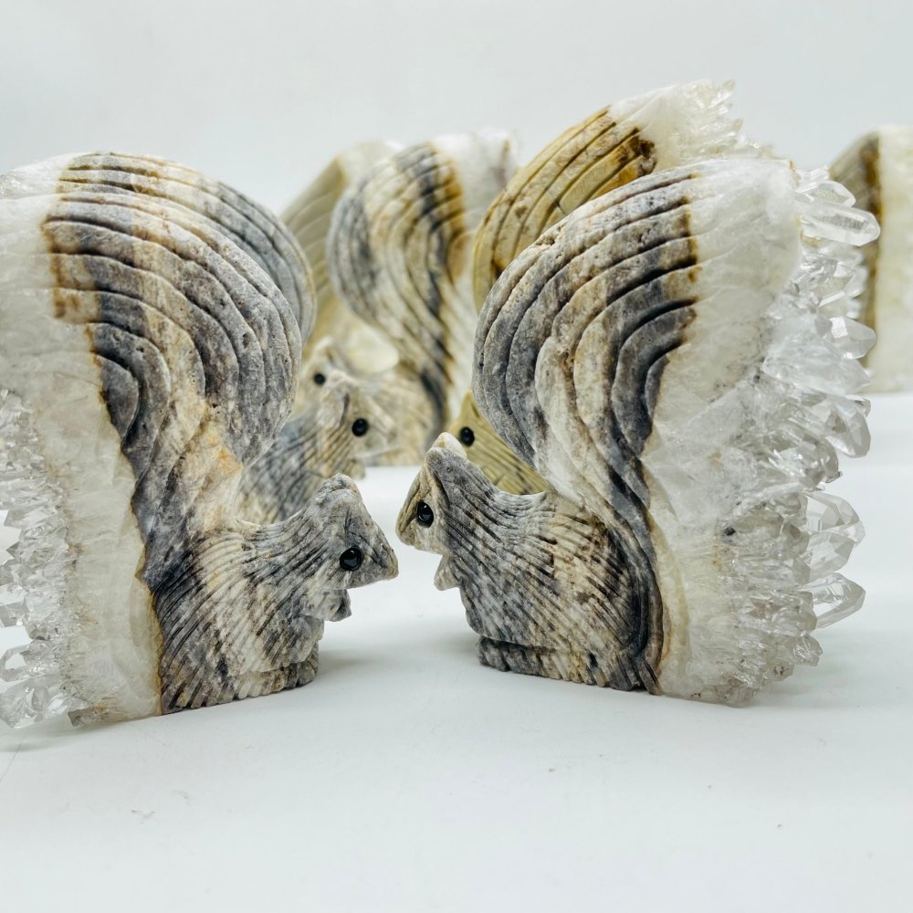 11 Pieces Clear Quartz Cluster Squirrel Carving -Wholesale Crystals
