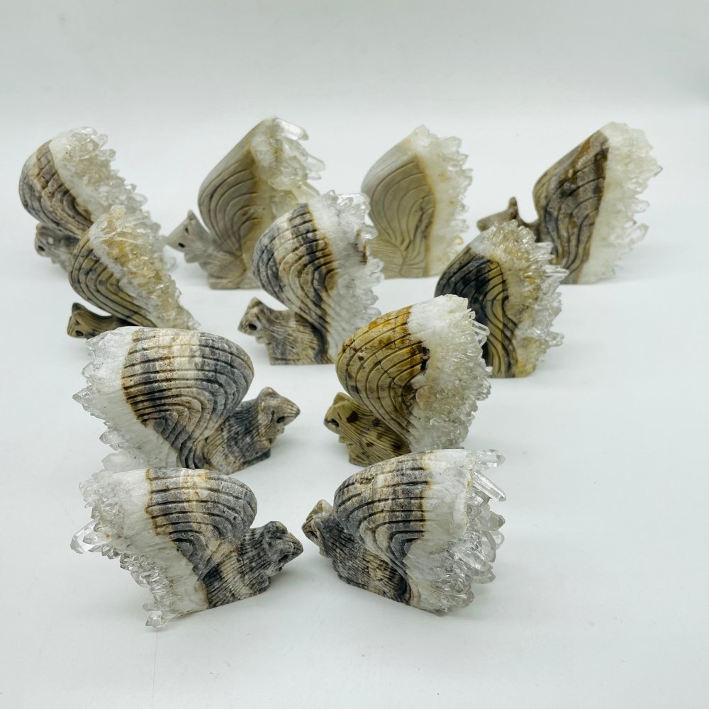 11 Pieces Clear Quartz Cluster Squirrel Carving -Wholesale Crystals
