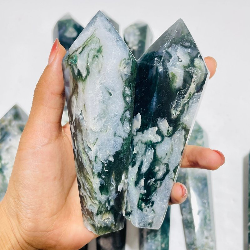 11 Pieces Druzy Moss Agate Geode Wand Points -Wholesale Crystals