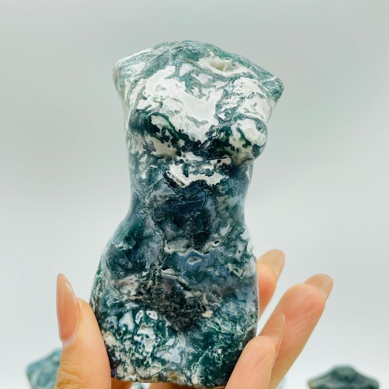 11 Pieces Geode Druzy Moss Agate Goddess Carving -Wholesale Crystals