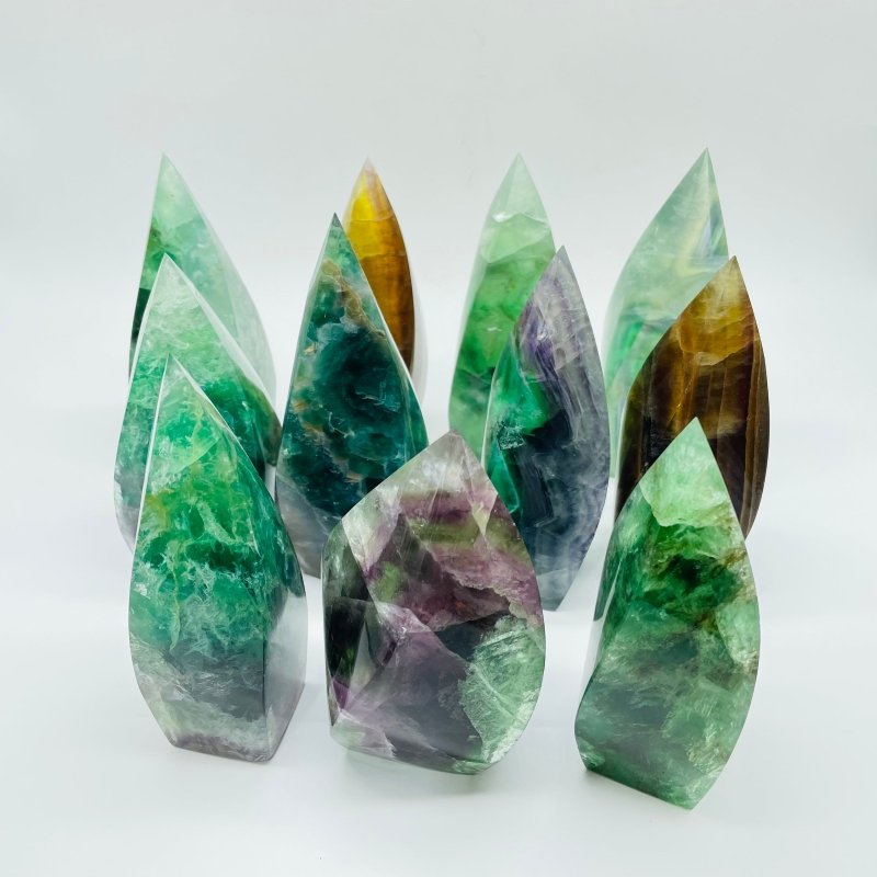 11 Pieces Large Rainbow Fluorite Mixed Color Flame High Quality -Wholesale Crystals