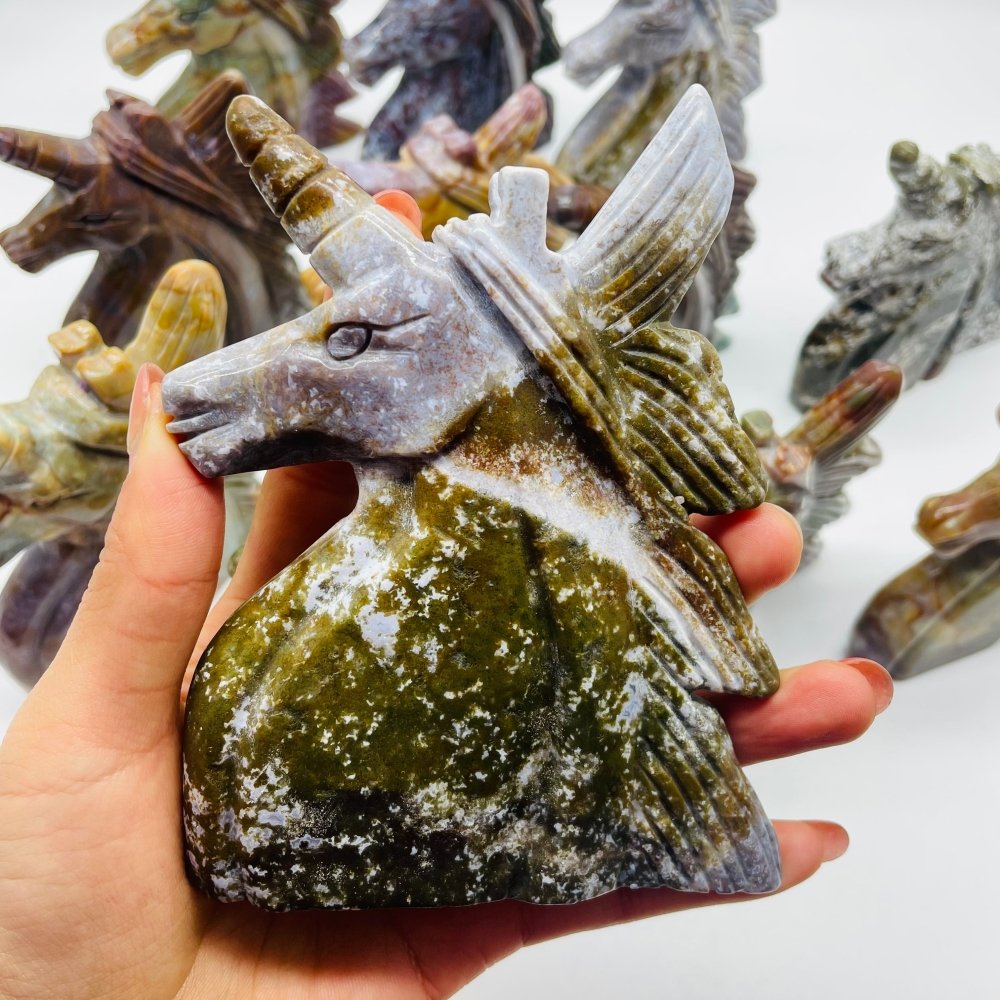 12 Pieces Beautiful Ocean Jasper Unicorn Carving -Wholesale Crystals