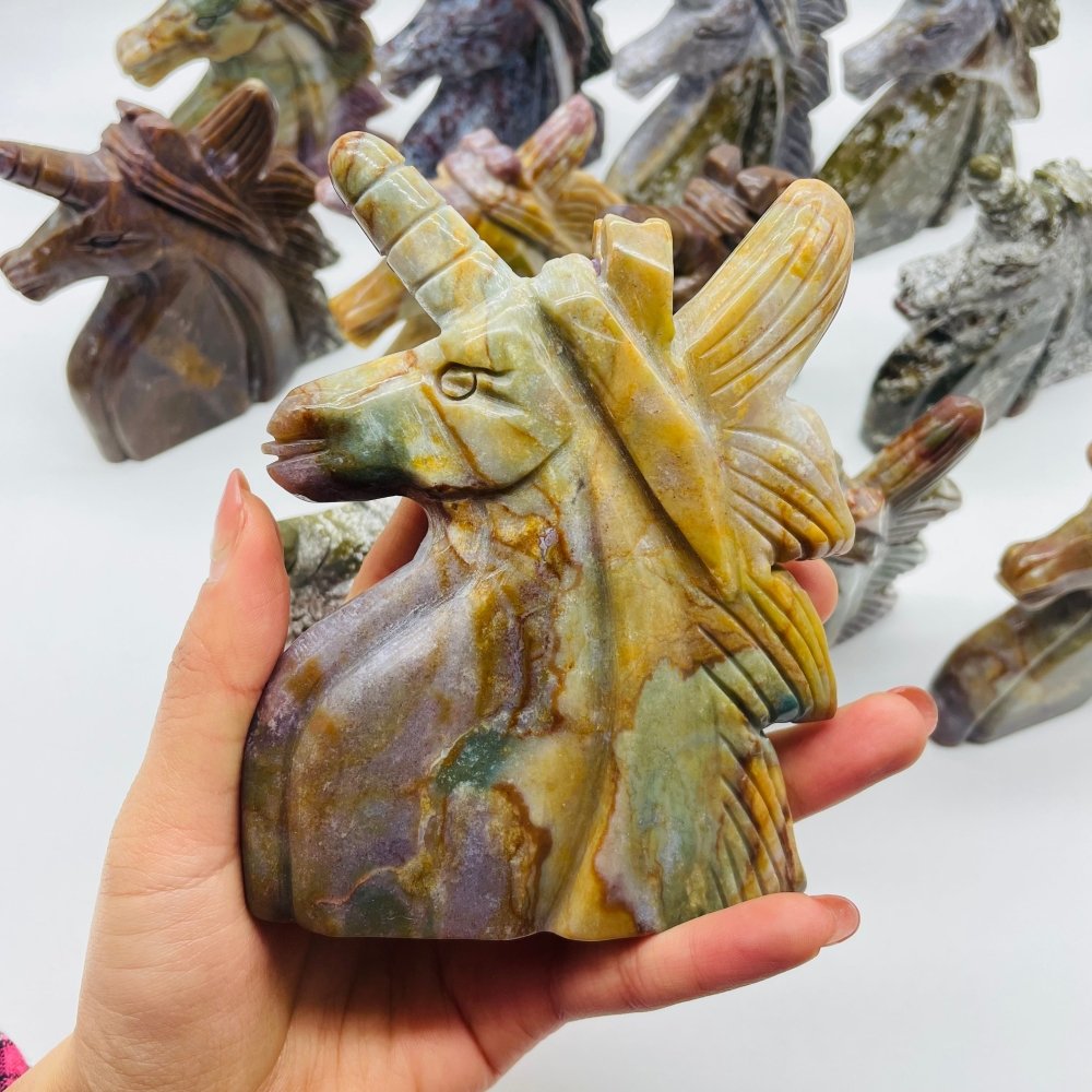 12 Pieces Beautiful Ocean Jasper Unicorn Carving -Wholesale Crystals