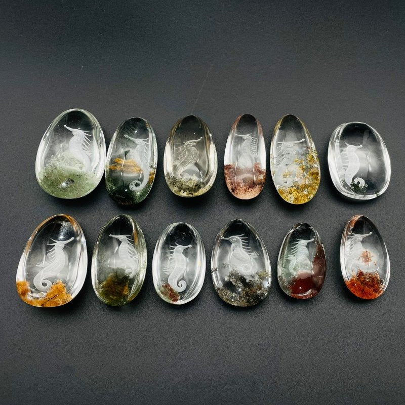 12 Pieces Beautiful Seahorse Garden Quartz Inner Scene Carving - Wholesale Crystals