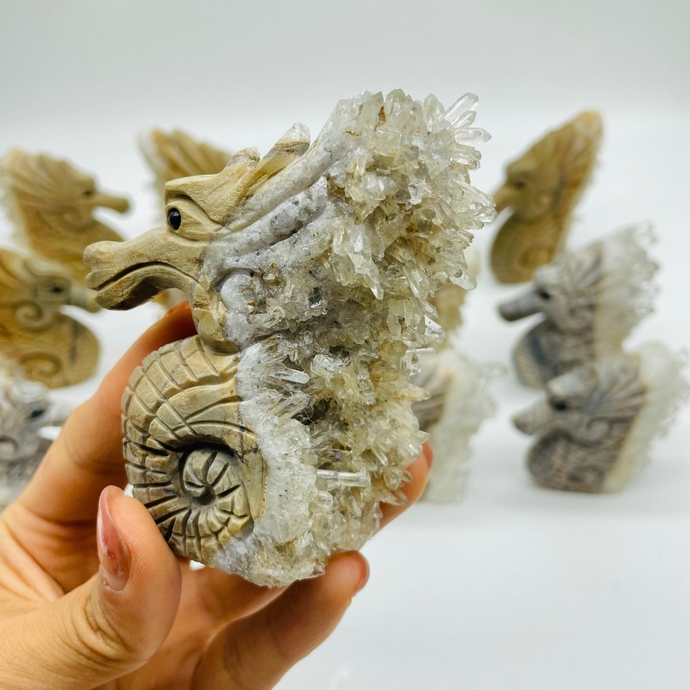 12 Pieces Clear Quartz Cluster Seahorse Carving -Wholesale Crystals
