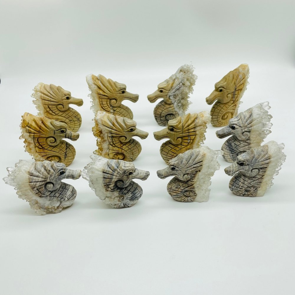 12 Pieces Clear Quartz Cluster Seahorse Carving -Wholesale Crystals