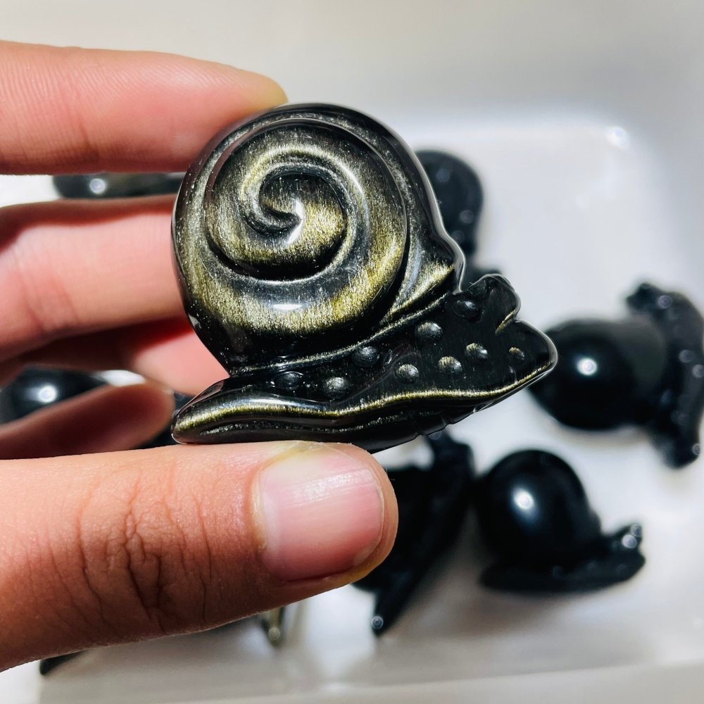 12 Pieces Gold Sheen Obsidian Snails Carving -Wholesale Crystals