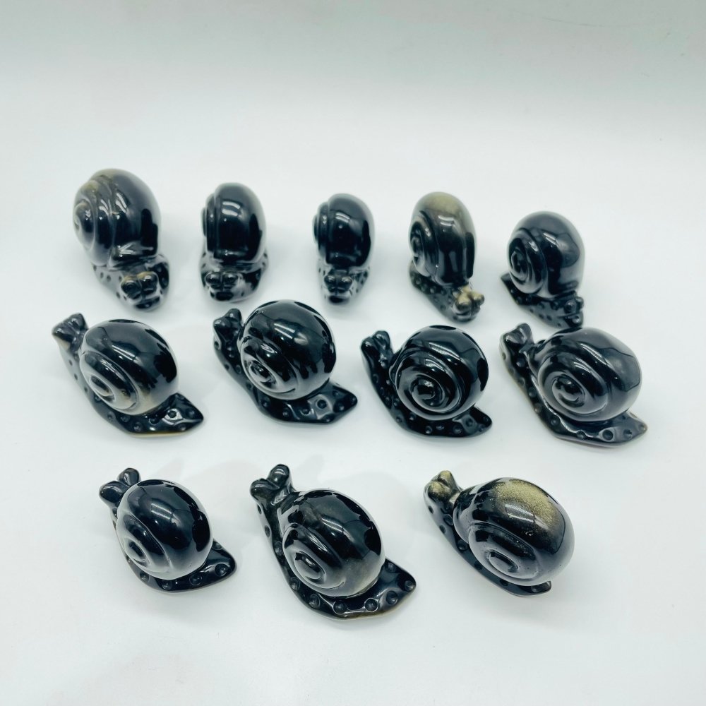 12 Pieces Gold Sheen Obsidian Snails Carving -Wholesale Crystals