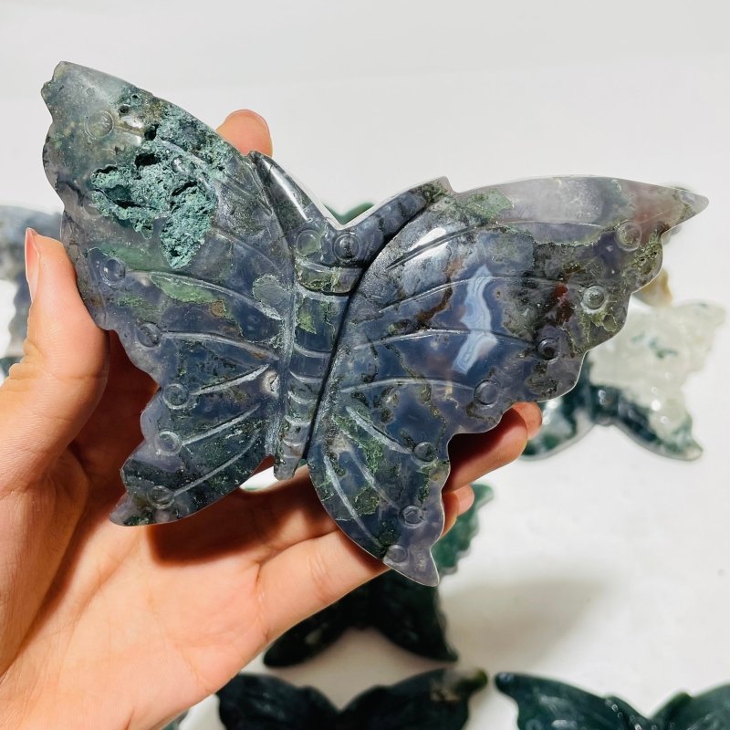 12 Pieces Moss Agate Butterfly Carving -Wholesale Crystals