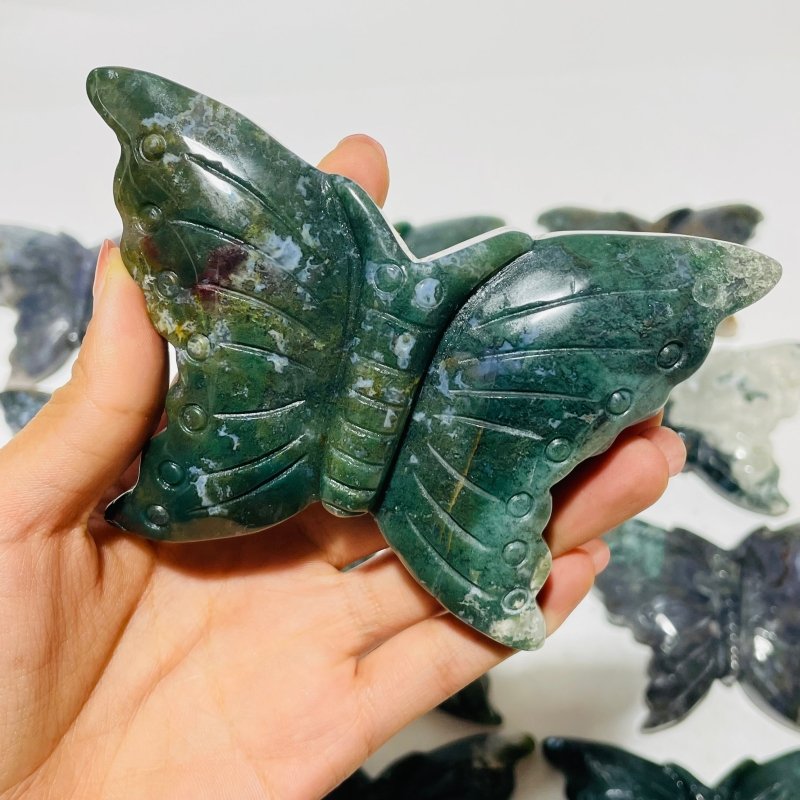 12 Pieces Moss Agate Butterfly Carving -Wholesale Crystals