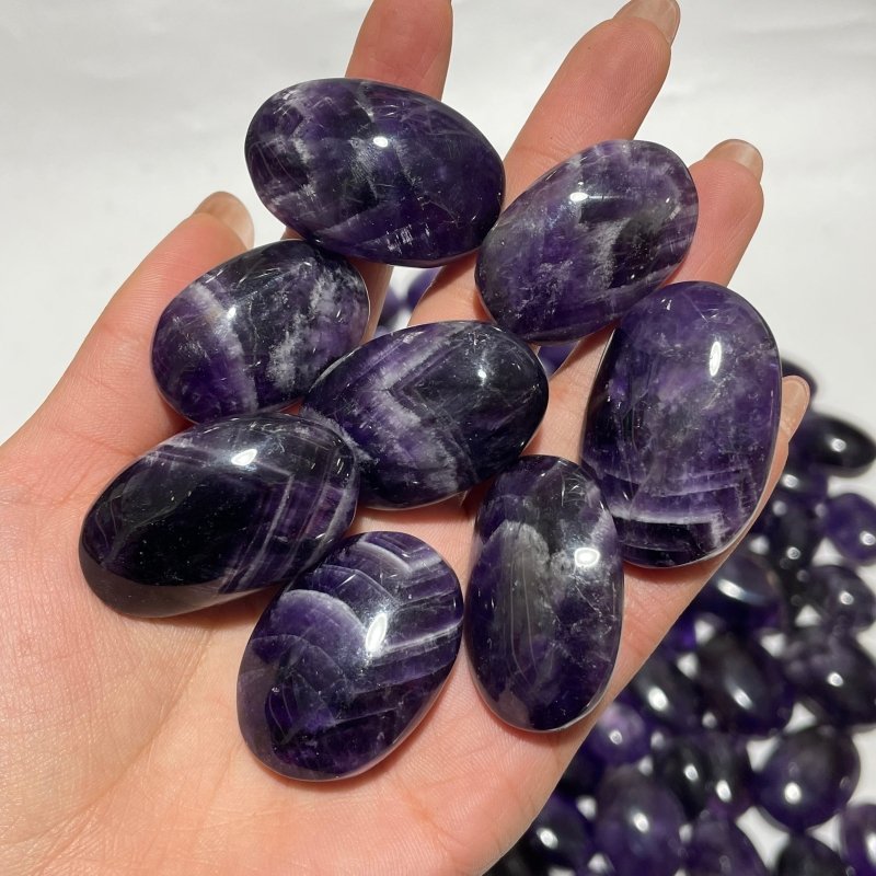 125 Pieces High Quality Deep Purple Chevron Amethyst Small Palm Stone - Wholesale Crystals