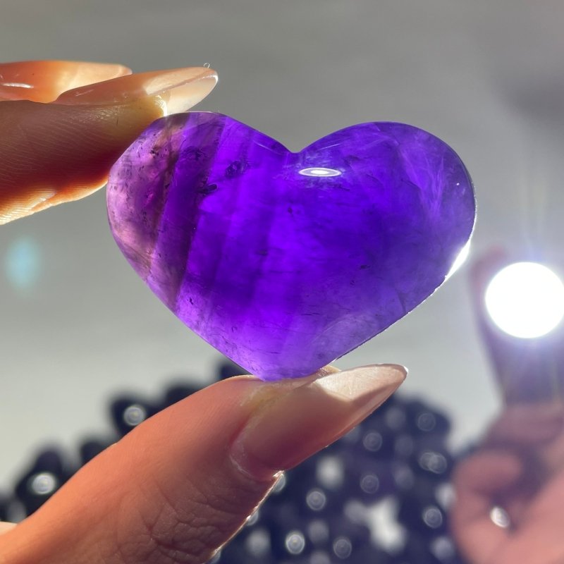 127 Pieces High Quality Deep Purple Chevron Amethyst Heart Crystal -Wholesale Crystals