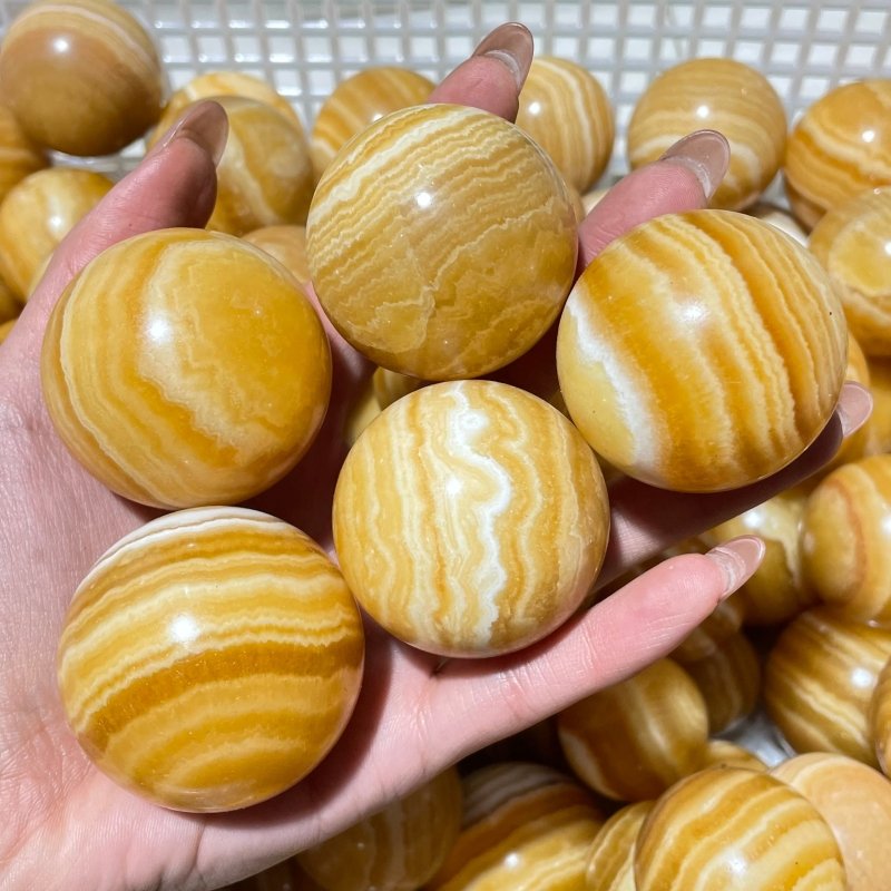 1.3-1.7inch Yellow Calcite Stripe Spheres Wholesale -Wholesale Crystals