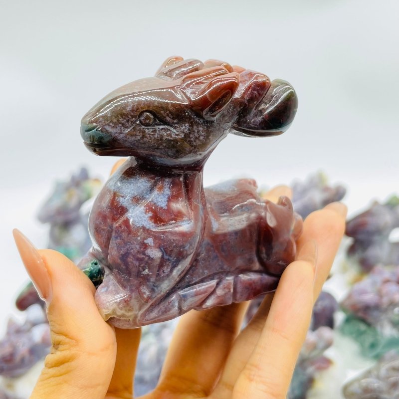 13 Pieces Beautiful Ocean Jasper Sika Deer Carving -Wholesale Crystals