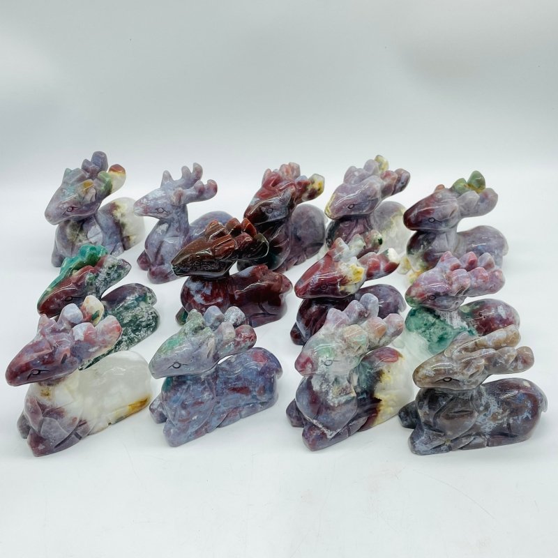 13 Pieces Beautiful Ocean Jasper Sika Deer Carving -Wholesale Crystals