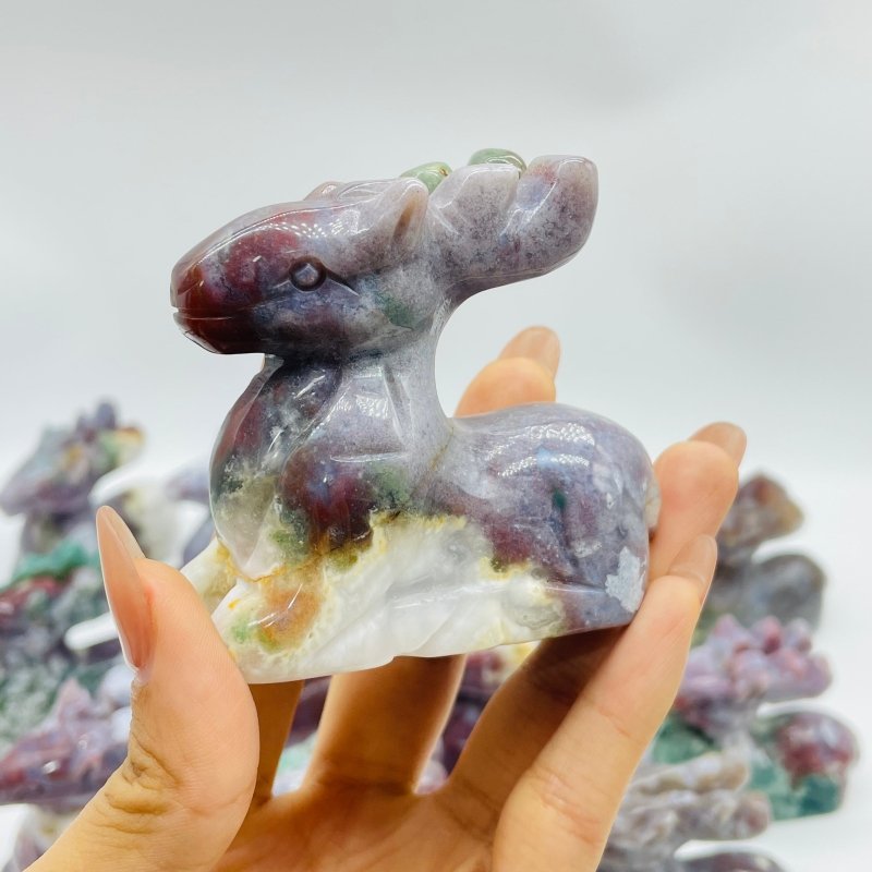 13 Pieces Beautiful Ocean Jasper Sika Deer Carving -Wholesale Crystals