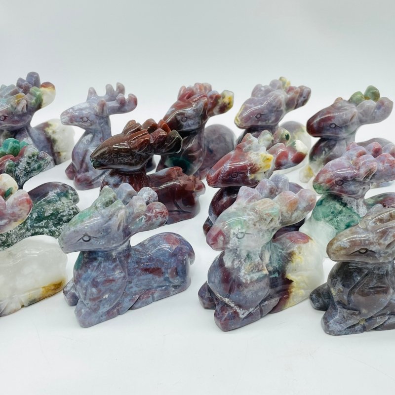 13 Pieces Beautiful Ocean Jasper Sika Deer Carving -Wholesale Crystals