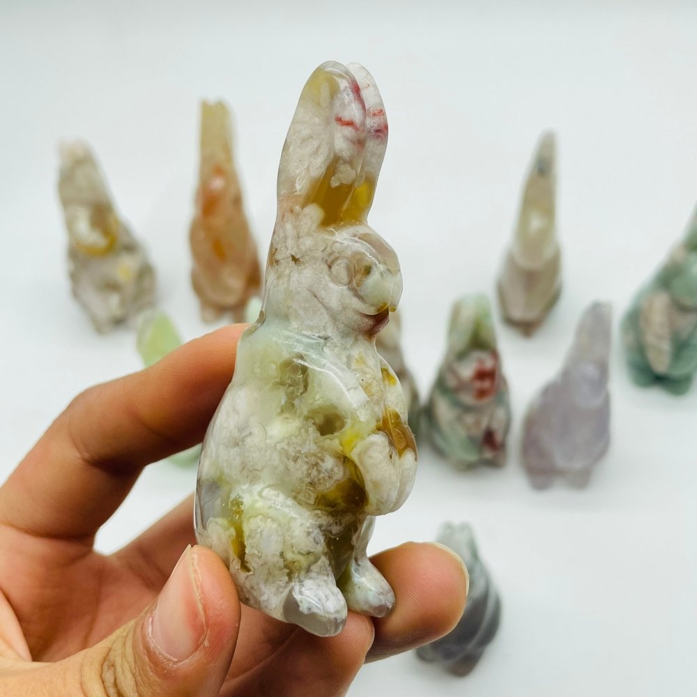 13 Pieces High Quality Sakura Flower Agate Rabbit Carving -Wholesale Crystals