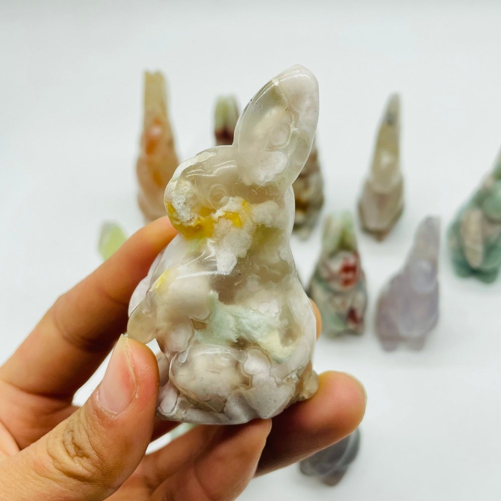 13 Pieces High Quality Sakura Flower Agate Rabbit Carving -Wholesale Crystals