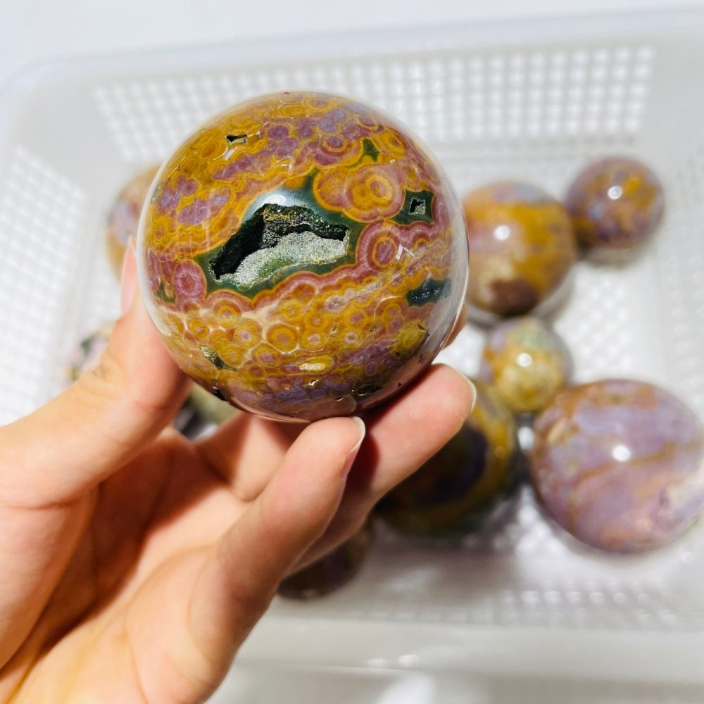 13 Pieces High Quality Vein Yellow Pink Ocean Jasper Spheres -Wholesale Crystals