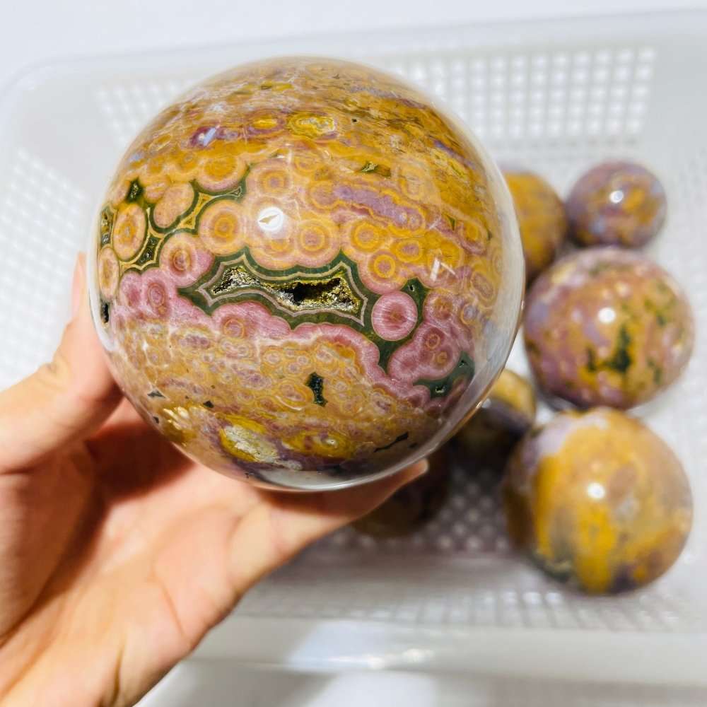 13 Pieces High Quality Vein Yellow Pink Ocean Jasper Spheres -Wholesale Crystals