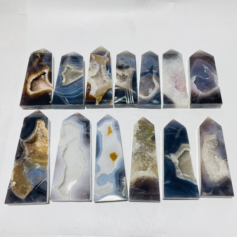 13 Pieces Large Four-sided Druzy Geode Agate Points -Wholesale Crystals