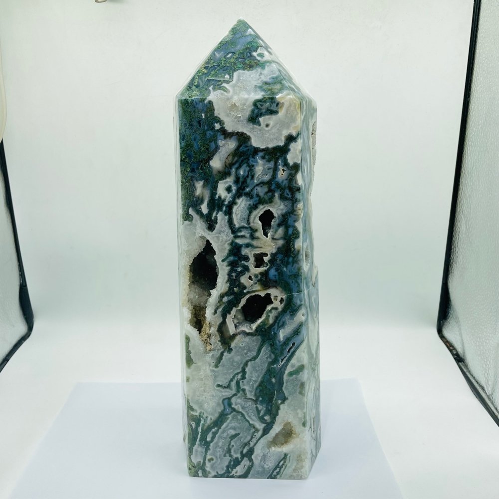 13in Large Unique Druzy Moss Agate Tower -Wholesale Crystals