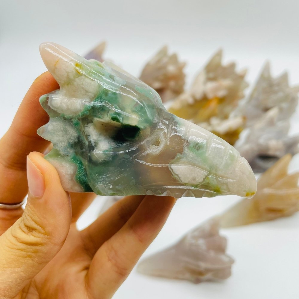 14 Pieces High Quality Sakura Flower Agate Dragon Bird Head Carving -Wholesale Crystals