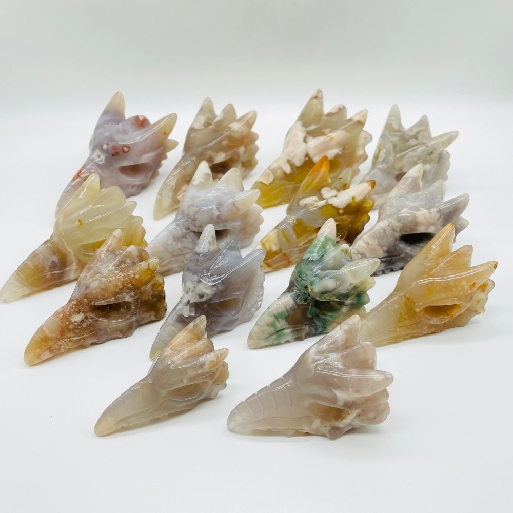 14 Pieces High Quality Sakura Flower Agate Dragon Bird Head Carving -Wholesale Crystals