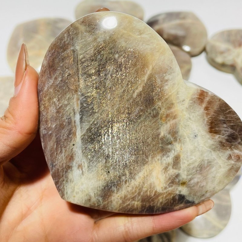 14 Pieces Large Moonstone Mixed Sunstone Heart - Wholesale Crystals