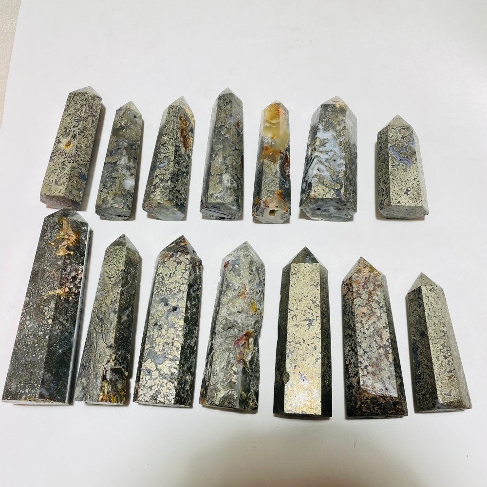 14 Pieces Natural Pyrite Flowers Mixed Agate Tower Point -Wholesale Crystals