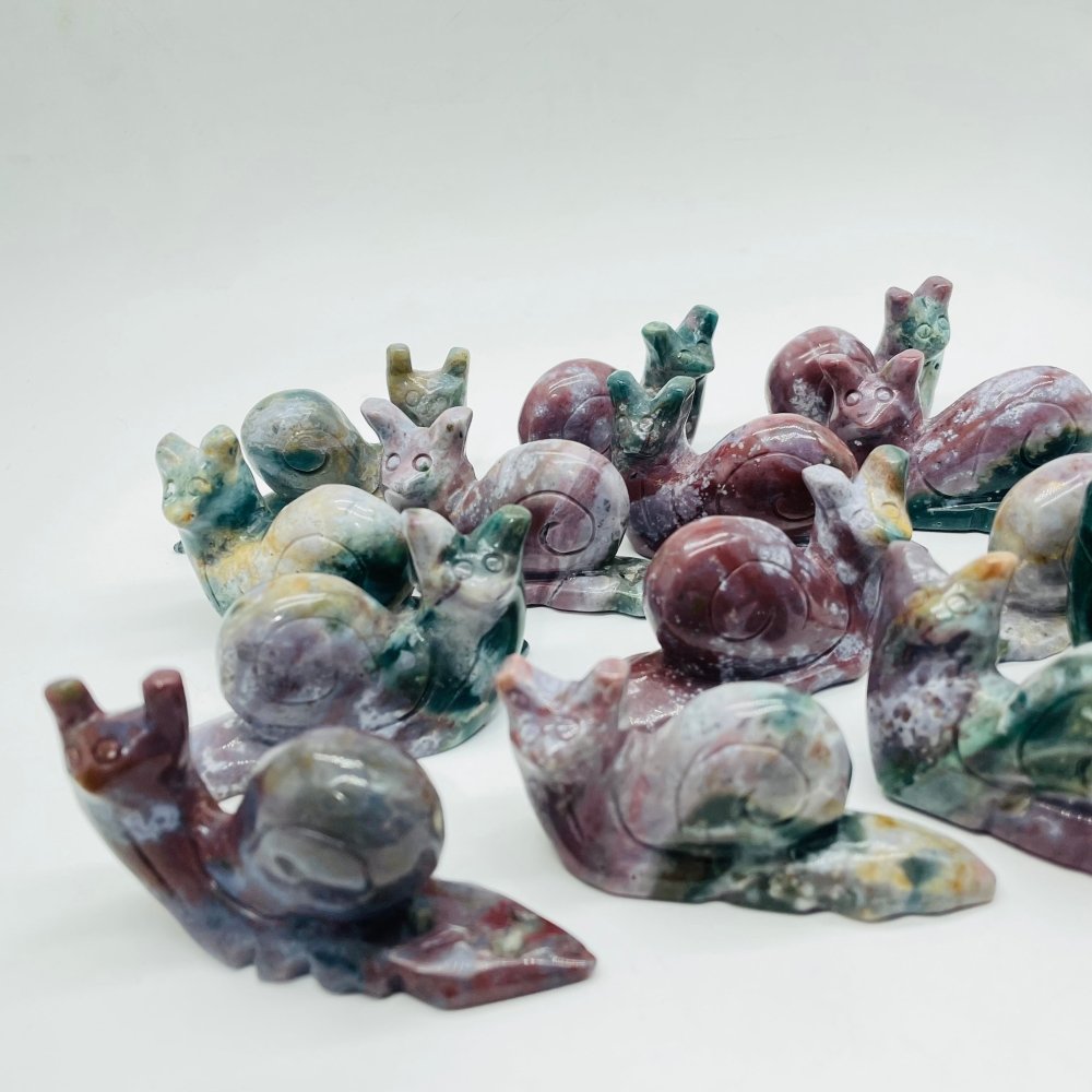 14 Pieces Ocean Jasper Snails Carving -Wholesale Crystals