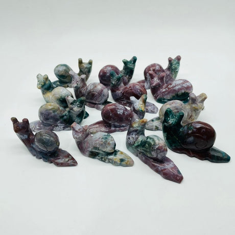 14 Pieces Ocean Jasper Snails Carving -Wholesale Crystals