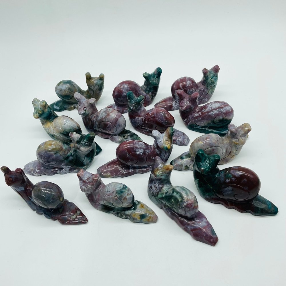 14 Pieces Ocean Jasper Snails Carving -Wholesale Crystals