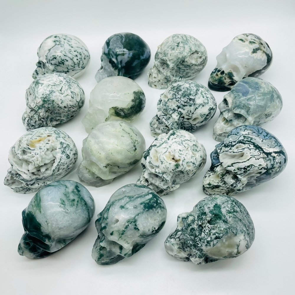 15 Pieces High Quality Moss Agate Geode Druzy Skull -Wholesale Crystals