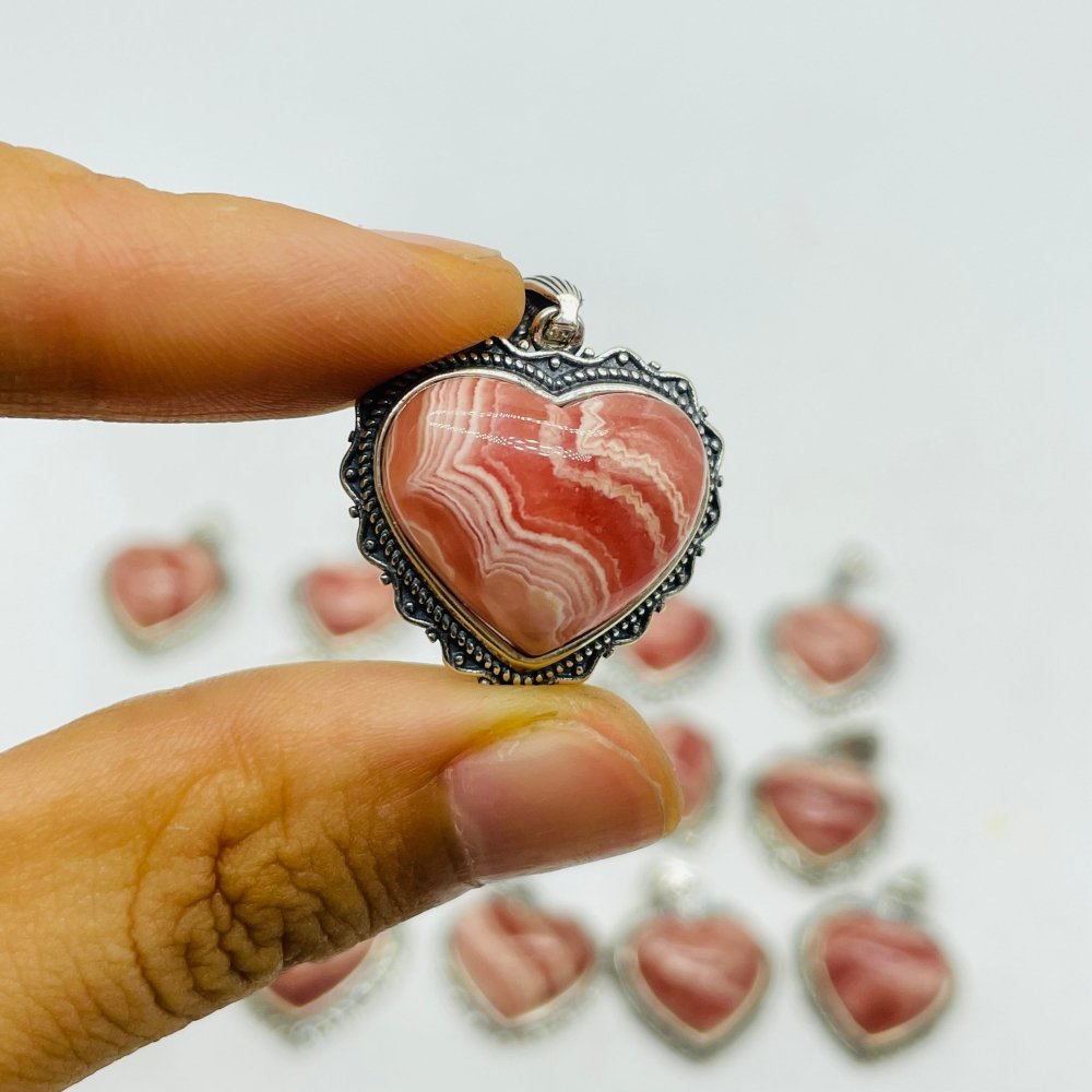 15 Pieces Sterling Silver Heart Rhodochrosite Different Styles Beautiful Pendant -Wholesale Crystals