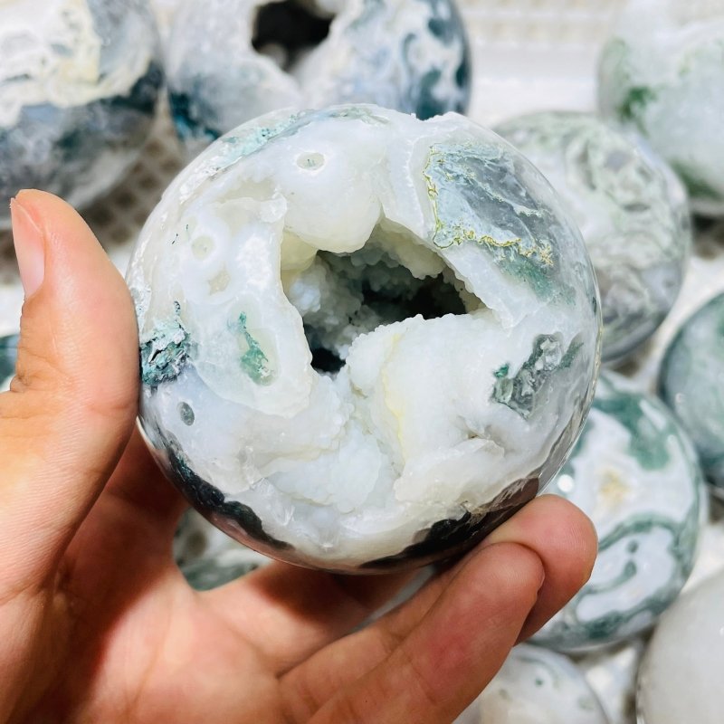 16 Pieces Geode Druzy Moss Agate Spheres -Wholesale Crystals